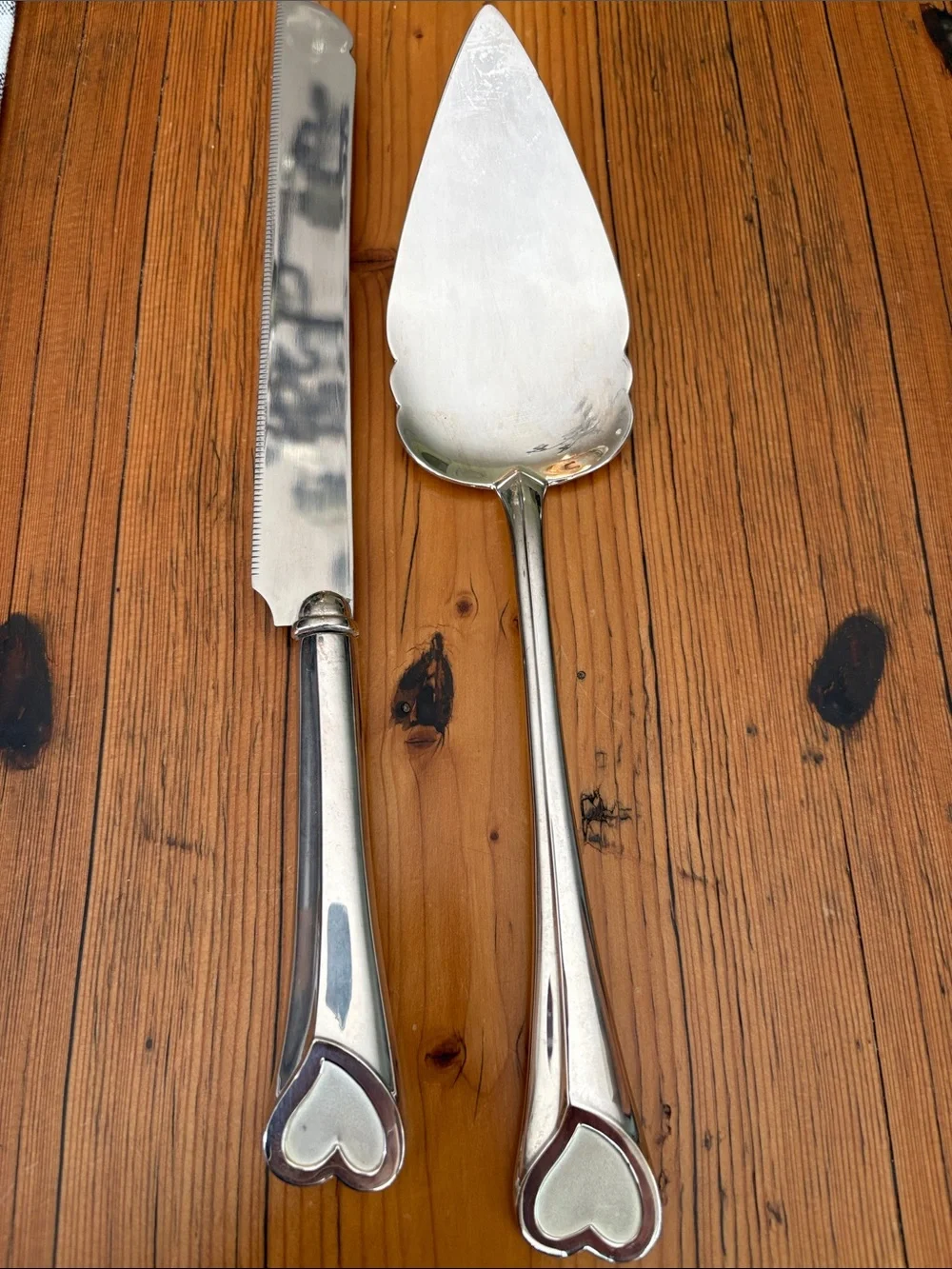 Lenox Silver plate Heart -Handle Cake Knife and Server Set